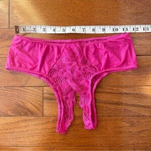 Victoria Secret Lingerie Sexy Pink Crotchless Lace Panties Size Small